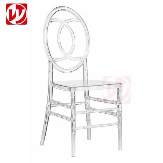 Chaise en acrylique à dossier de chaise de canal de mariage, chaises empilables en résine transparente pour fête de banquet