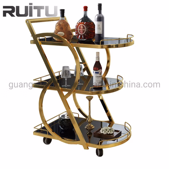 Chariots chariot à roulettes nourriture main luxe café acrylique Tables d'appoint barre métal moderne canapé Design Champagne bois chariot de cuisine
