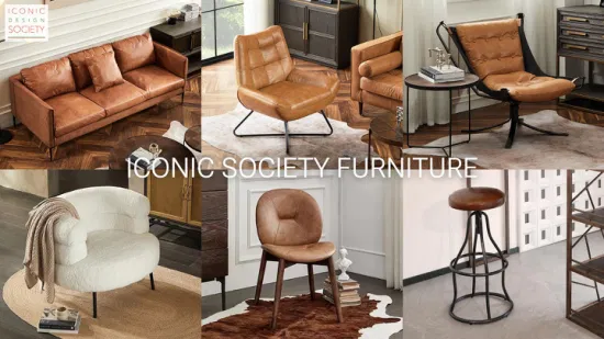 Classique moderne salon meubles Club hôtel Accent Ottoman métal en bois véritable chaise longue en cuir