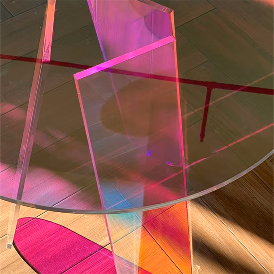 Table basse en acrylique irisé à la mode, ronde, bureau de salle à manger moderne et coloré en plexiglas