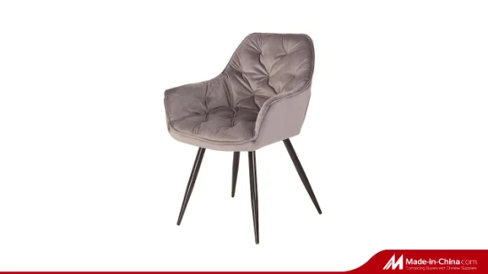 Chaise de salle à manger moderne, pieds en métal rembourrés en velours gris, meubles d'accent nordique, vente en gros